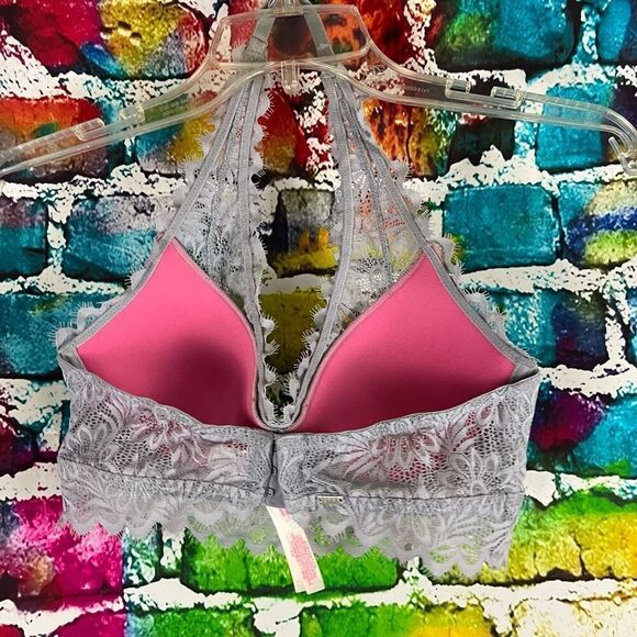 Victoria's Secret PINK Lightly Lined Lace Bralette Gray Size Small - Picture 5 of 7